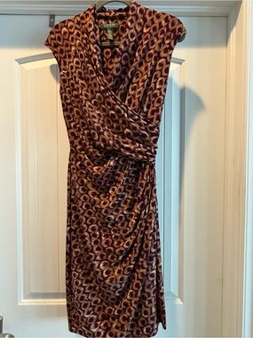 Lauren Ralph Lauren Purple and Brown Leopard-Print Midi Dress
